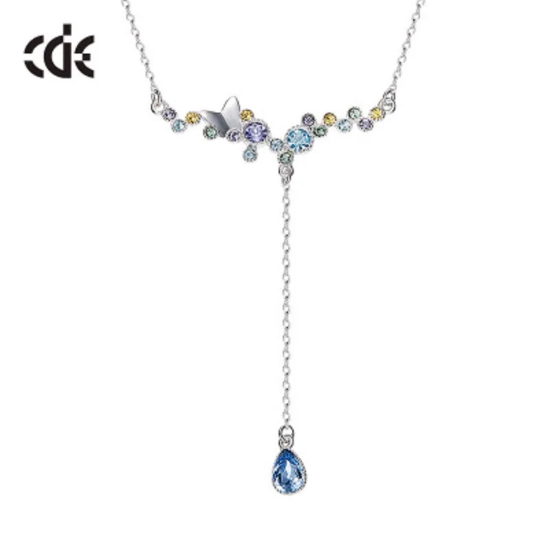 CDE 925 пробы ожерелье украшено кристаллами от Swarovski Геометрическая подвеска ожерелье для девочек цепочка на шею ожерелья - Цвет камня: colorful 1