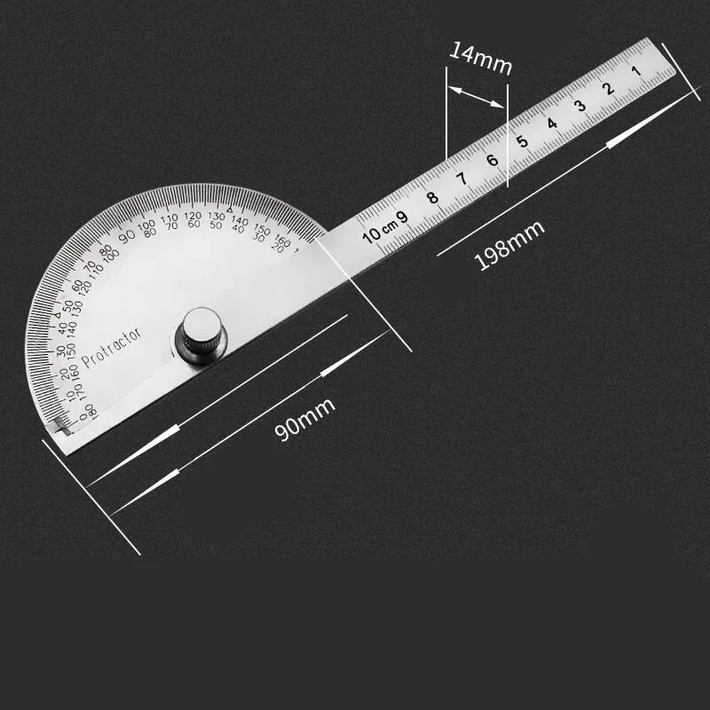 

New 180 Degree Adjustable Protractor Angle Finder Angle Ruler Round Head Rotary Stainless Steel Protractors Measuring Tool