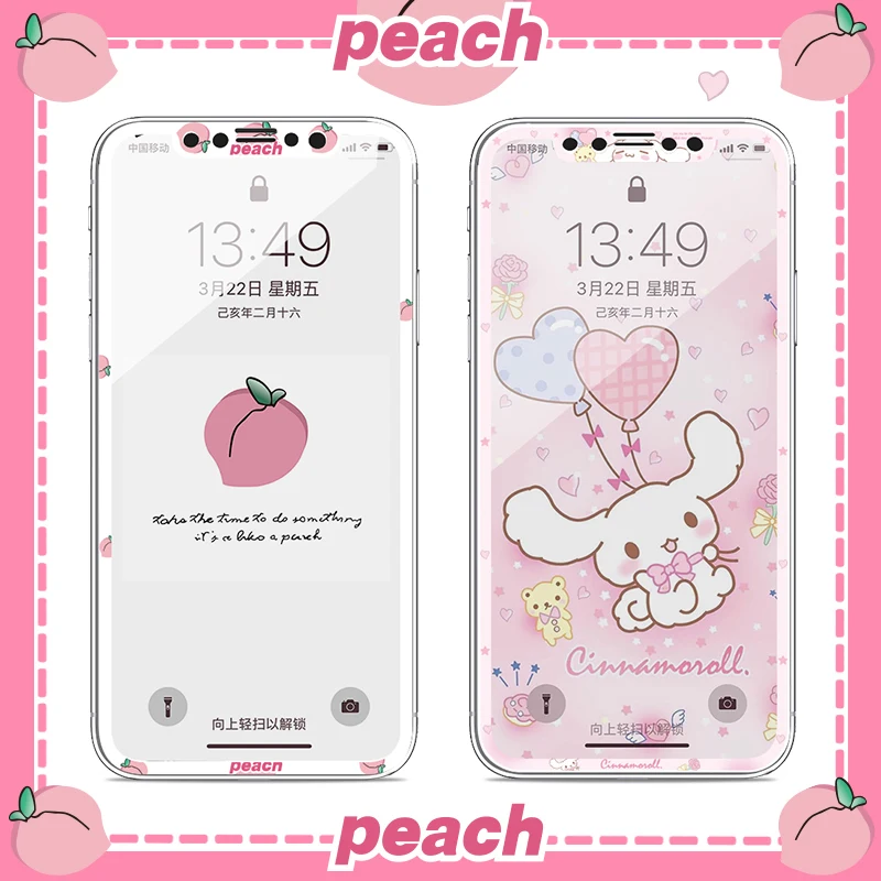 

Cinnamoroll front film for iPhone XS MAX cartoon soft edge tempered glass screen protector for iPhone X/XS XR peach strawberry