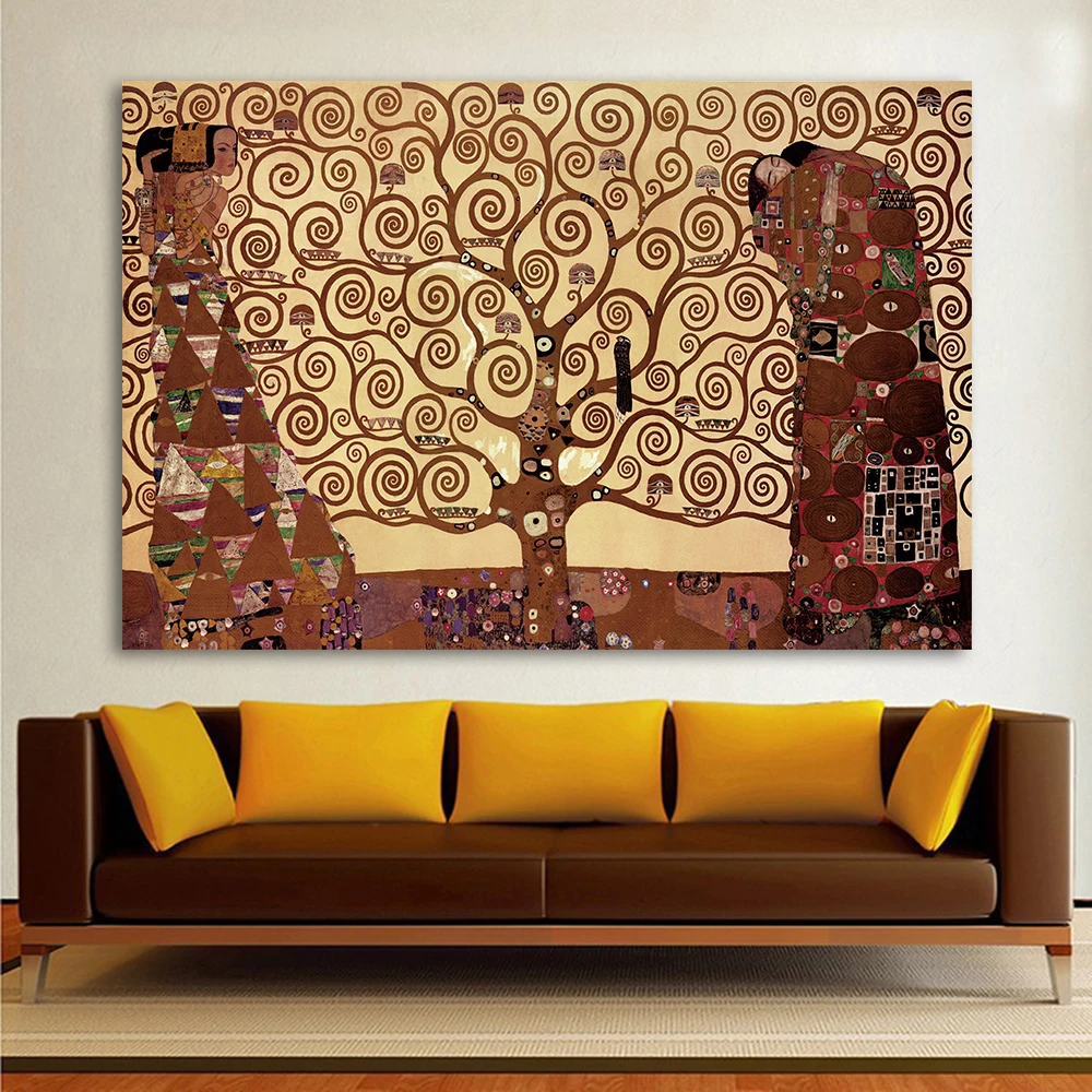

QKART Vintage Poster Oil Painting Wall Picture For Living Room Vienna Secession Tree Of Life Canvas Art Posters and Prints