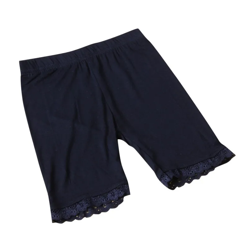 Милые штаны до середины икры с кружевом для маленьких девочек; хлопковые Стрейчевые летние шорты; леггинсы - Цвет: Черный