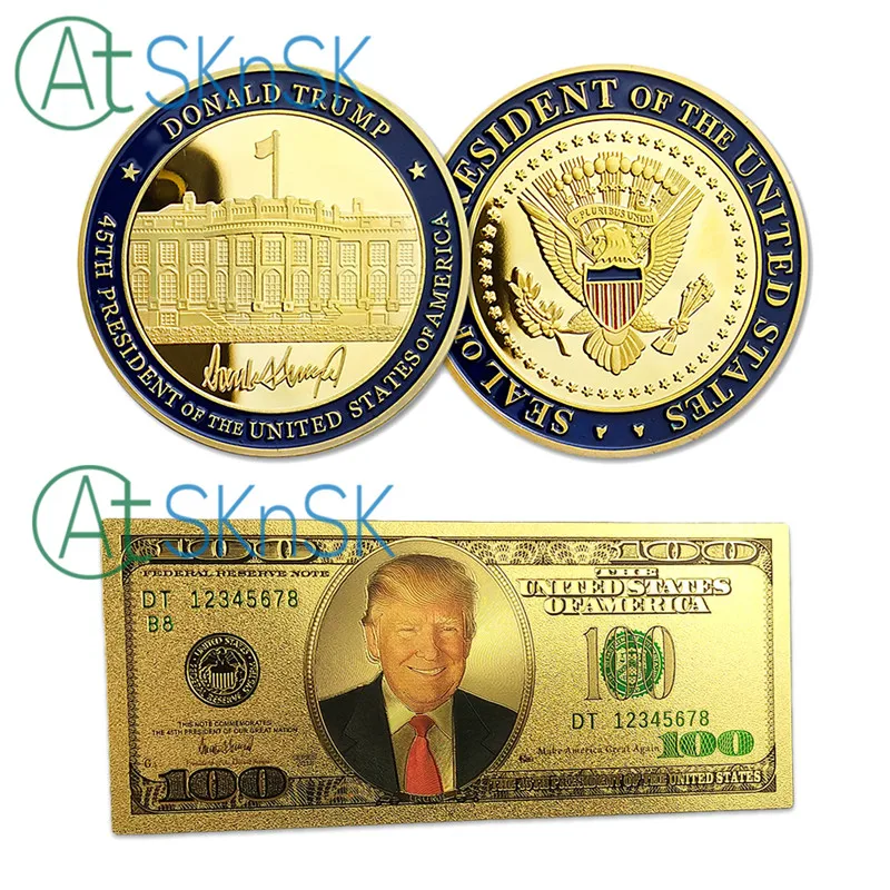 Us 3 67 25 Off Promotion Presidential Donald Trump Silver Gold Plated Commemorative Coin With President Bank Note Paper 100 1000 Money Bill In -