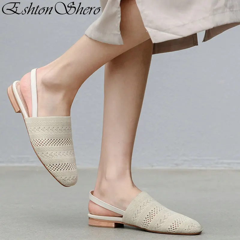 

EshtonShero Summer Women Sandals Round Toe Women's Flat Heels Women Shoes Elastic band Slingback Ladies Beach Shoes Size 3-9