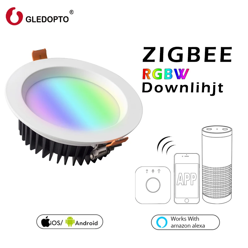 

GLEDOPTO 9w RGBW downlight AC100-240V smart app control light work zll Standard Protocol Compatible with zigbee3.0 many gateways