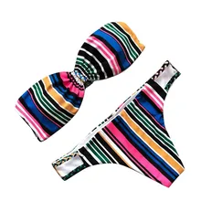 Красочная полоса бандо бикини сексуальный мягкий без бретелек леди девушка Пряжка для купальника вертикальная полоса летняя Ванна Душ одежда