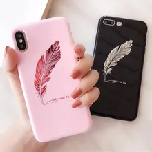 Luxury Glossy Pink Gold Feather Patterned Silicone Case For iPhone 6 6S 7 8 Plus X XS MAX XR Cartoon Soft TPU Couples Back Cover