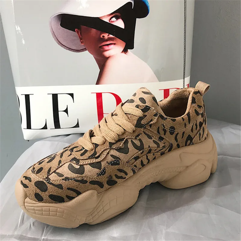 Leopard Female Flat Platform Shoes INS Hot Cow Suede Women Sneakers Lace Up Plush Women Sports Creeper Korean Lady Harajuku Shoe (5)