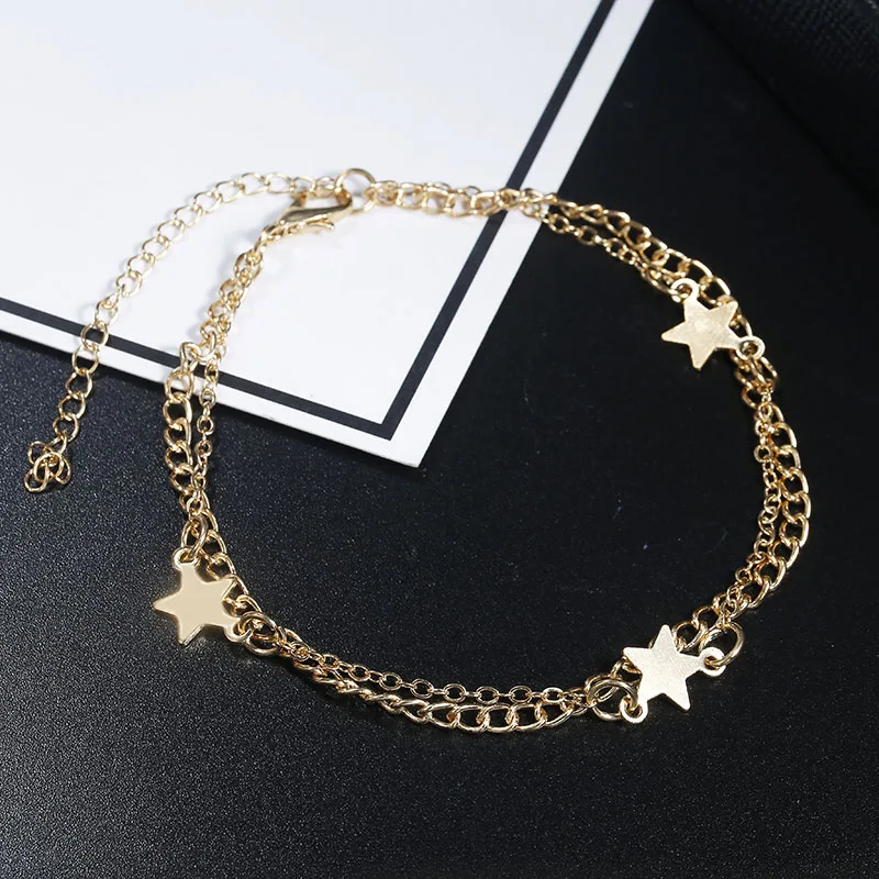 

Golden Silver Color Simple Chain Anket For Women Holiday Double Layer Star Braclet Summer Beach Fashion Foot Jewelry