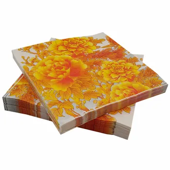 

Vintage table napkin paper handkerchief towel tissue golden flower peony decoupage hotel coffee wedding party decor serviettes