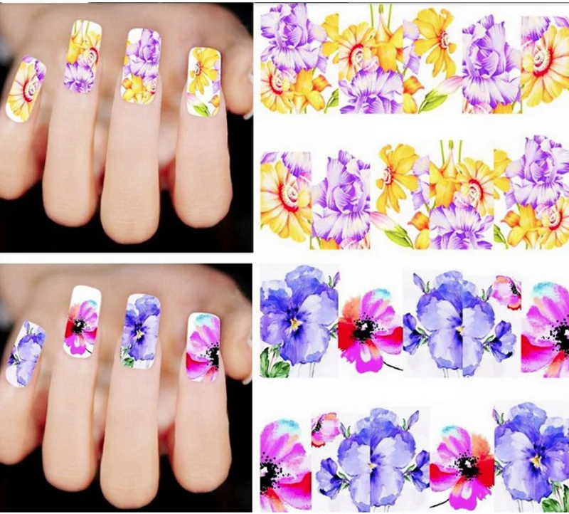 Bittb 50pcs/set Flower Nail Stickers Decals Slider Wraps For Nails Art Decor Manicure Water Transfer Sticker Tips