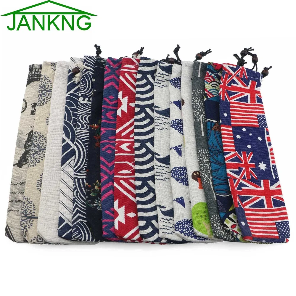 

JANKNG 100-Pcs Reusable Straw Pouch Bag for Metal Straw Cutlery Travel Camping Chopsticks Spoon Fork Knife Storage Bag Container