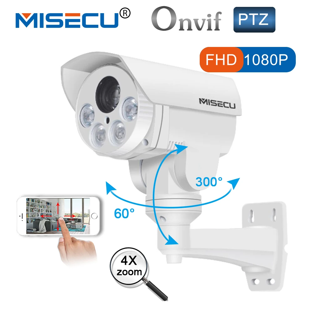 

Misecu PTZ IP Camera 2.8-12mm 4x Optical ZOOM Waterproof Outdoor Onvif 2MP 1080P IR 50M P2P 4pcs Array led CCTV Security Camera