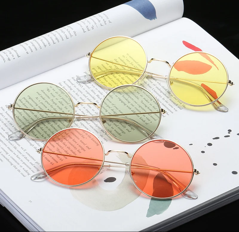 

Vintage Round Sunglasses Women Ocean Color Lens Mirror Sunglasses Female Metal Frame Circle Glasses Men UV400 Driver Goggles