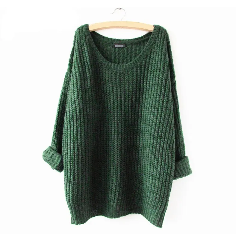 Autumn Fashion Women Solid Loose Pullovers Sweaters Long Casual O-Neck Candy Color Loose Knitted Tops  Oversized  Sweater