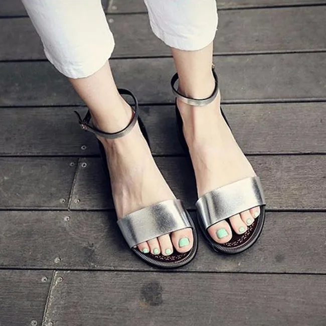 

Boussac Silver Flat Sandals Solid Soft Sandals Women Beach Shoes Summer Slippers Silver Sandalias Mujer Sandale Femme SWC0064