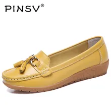 PINSV/Осенняя женская обувь на плоской подошве, кожаные женские лоферы, мягкая женская повседневная обувь, zapatos de mujer, Размеры 35-40