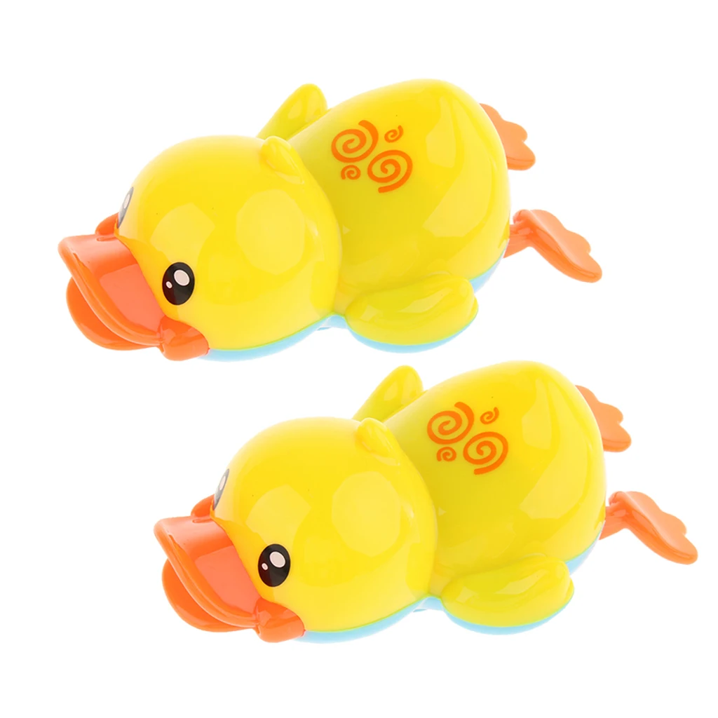 1 Pair Cute Plastic Wind Up Swimming Yellow Duck Kids Baby Bathing Time Water Toy Early Learning