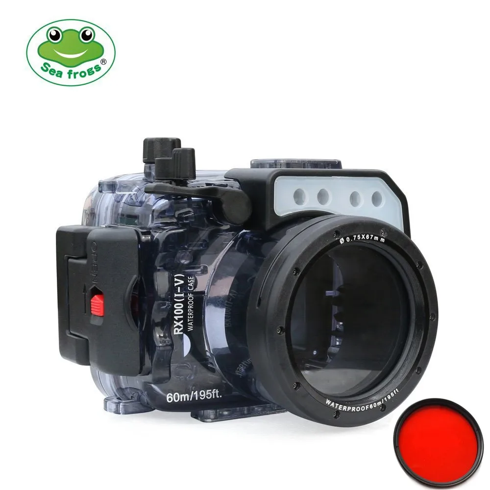 US $215.00 Seafrogs 60m195ft Underwater Camera Waterproof Housings Case For Sony RX100RX100 IIRX100 IIIRX100 IVRX100 VRed Filter 67mm