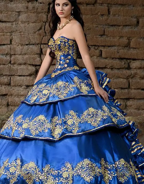 Blue Quinceanera Dresses Ball Gown Ruffles Fluffy Formal Prom Dress Charro Sweet 15 Traditional Mexican Dress abendkleider