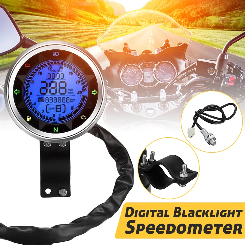 

20000 RMP 399KMH Motorcycle Digital Odometer Speedometer Tachometer Trip meter Clock Gauge Gear 1-6