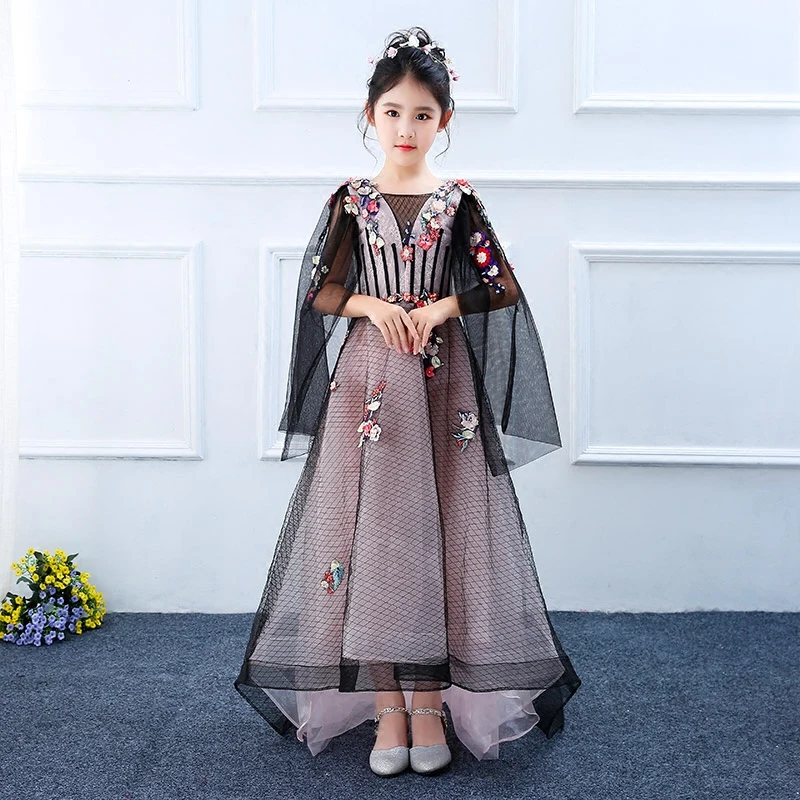 3 13T Black Flower Princess Appliques Kids Pagent For Birthday Wedding ...