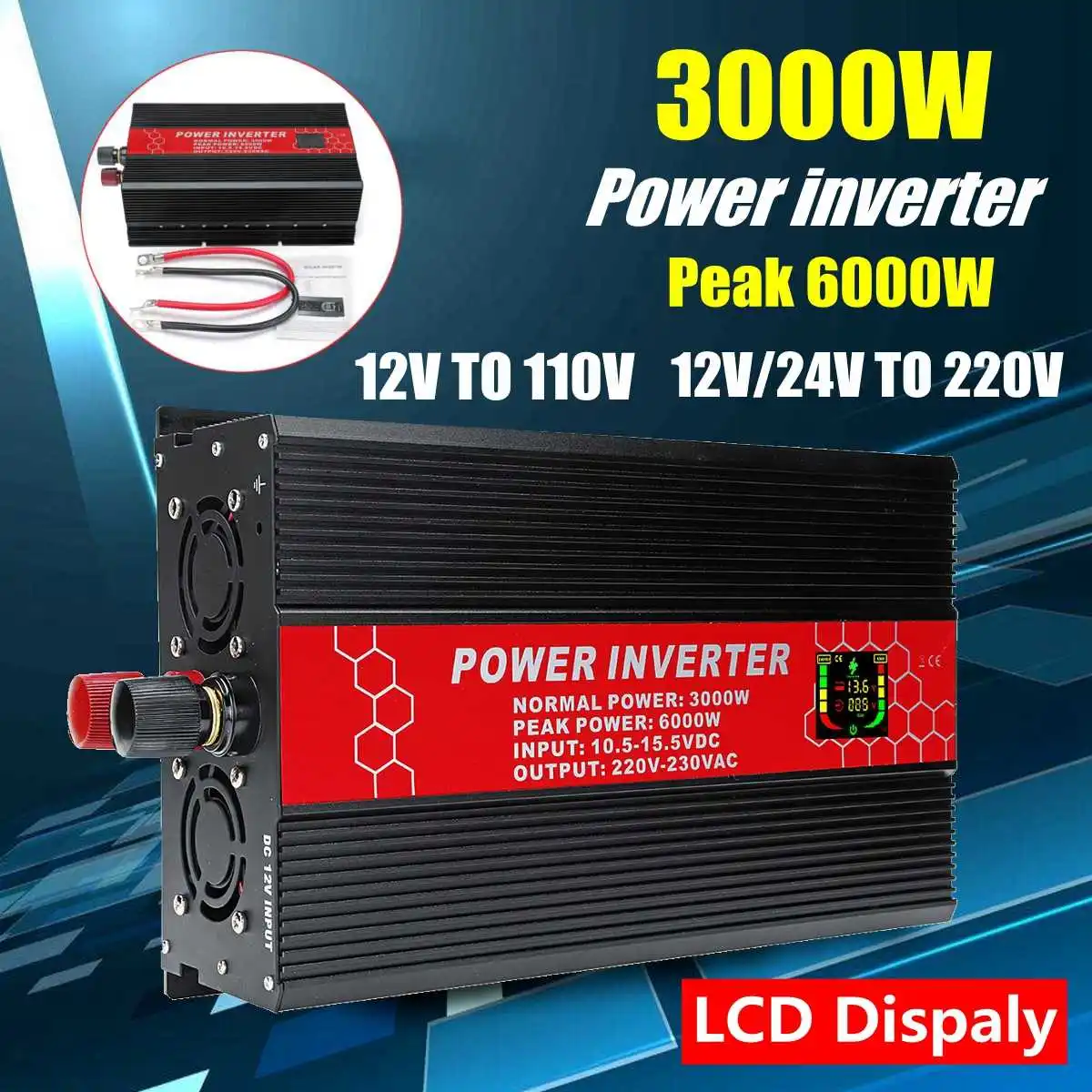 

12 to 110/220V Power Inverter Intelligent Screen 6000W P eak- Modified Sine Wave Power Voltage transformer Inverter Converte