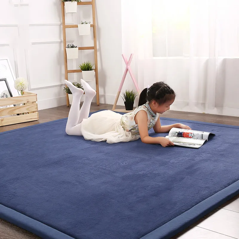 

Simple Japanese Tatami Mats Coral Fleece Carpet Thicken Children Kids Playmat Living Room Crawl Mat Large Window Bed Area Rug