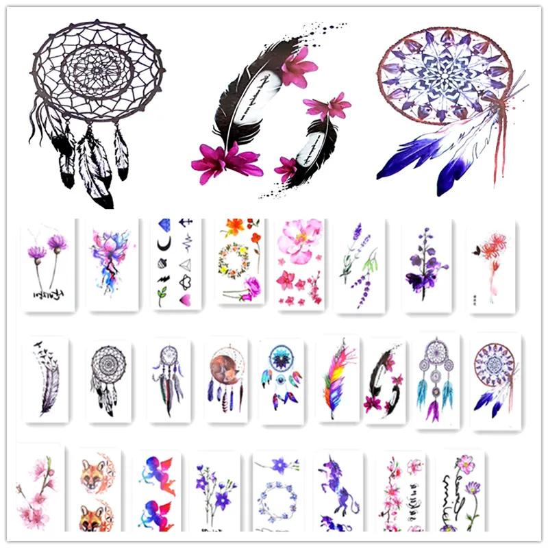4 цвета, прекрасные водонепроницаемые Временные татуировки, Ловец снов, тату в виде перьев, хны, поддельные флеш-тату, тату