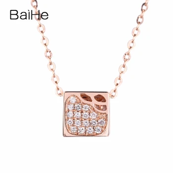 شراءBAIHE الصلبة 18k ارتفع الذهب 0.08ct SI/H جولة الماس الطبيعي غرامة مجوهرات المرأة العصرية حساسة مربع قلادة الماس قلادة