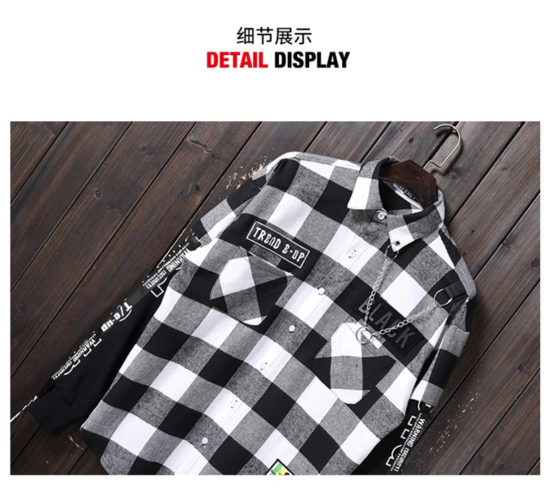 Red And Black Plaid Patchwork Shirt Men  (18)