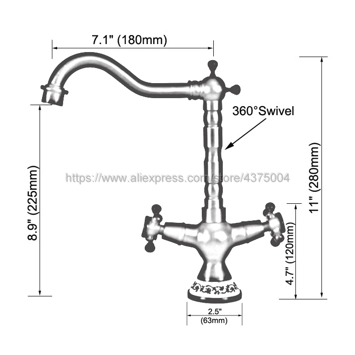 Basin Faucets Antique Brass Bathroom Sink Faucet 360 Degree Swivel Spout Double Cross Handle Bath Mixer Taps Nnf602