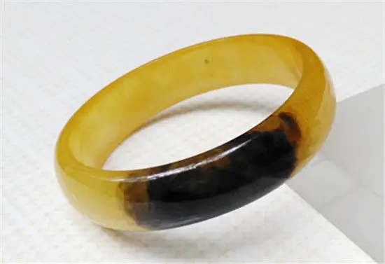 

NEW 100% NATURAL YELLOW BLACK BEAUTIFUL JADEITE JADE BRACELET 56 MM a 5.19