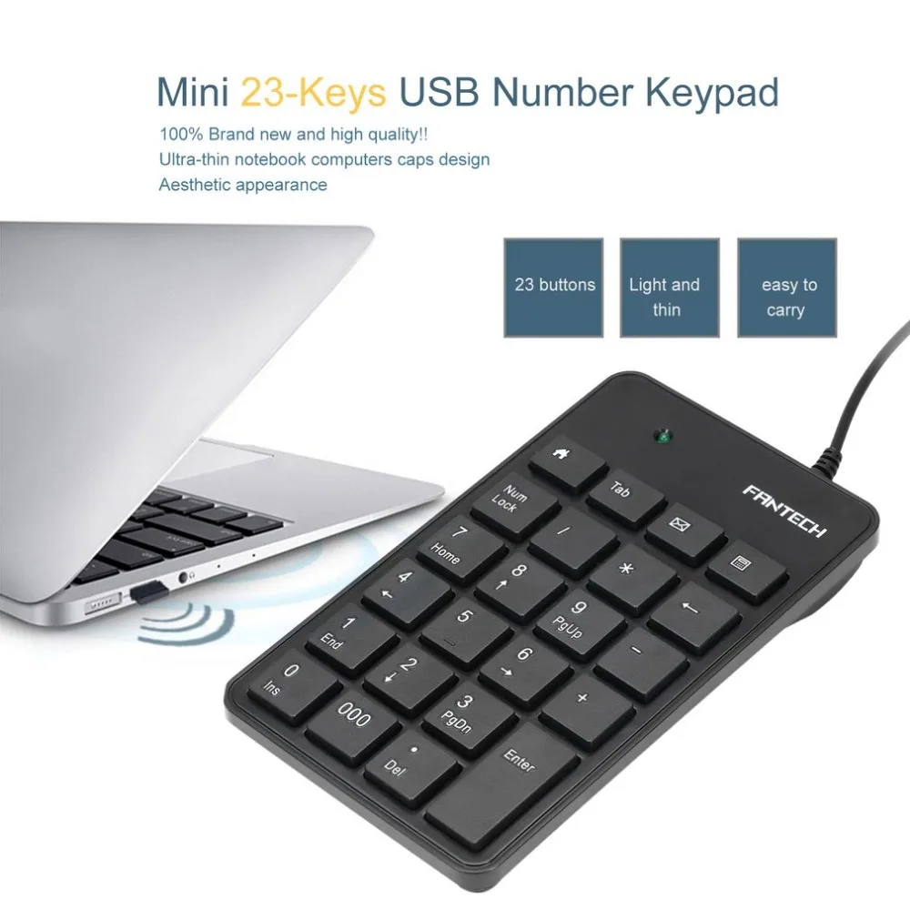 

FANTECH Mini 23-Keys USB Number Pad Keypad Portable Numeric Keyboard For Laptop Notebook FTK-801 Eletronic Accessories
