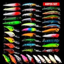2018 40pcs/lot Popper fishing Lure Combine Dimension Synthetic Bait fishing Lures Minnow VIB For Spinning Telescopic Fishing Set