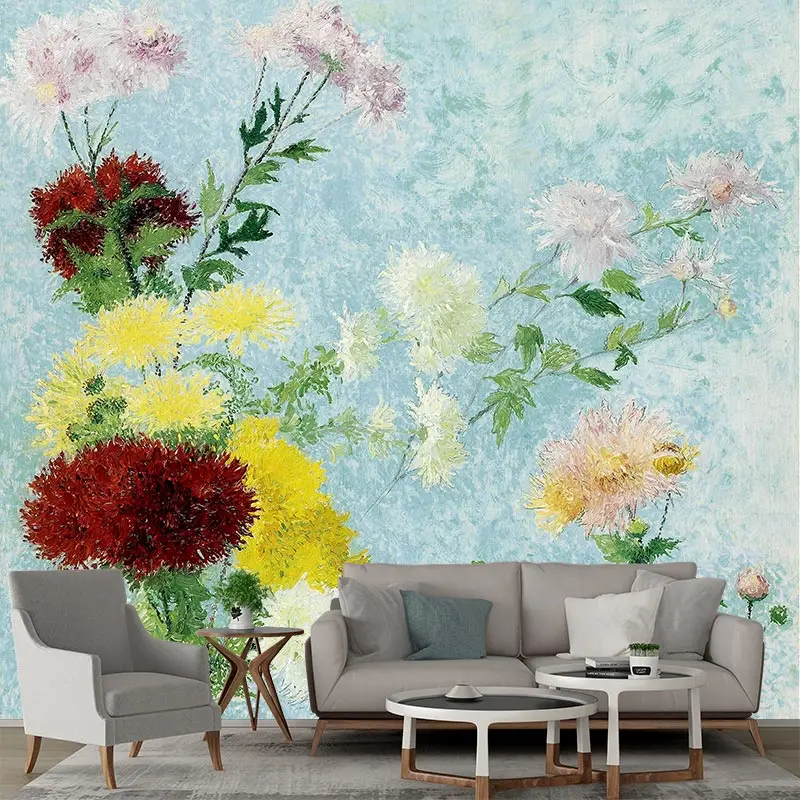 

JiaSheMeiJu 3d WallPaper Hand Painted Cornflower Oil Painting Flower Photo Wallpaper For Living Room Bedroom Hotel Wall Covering