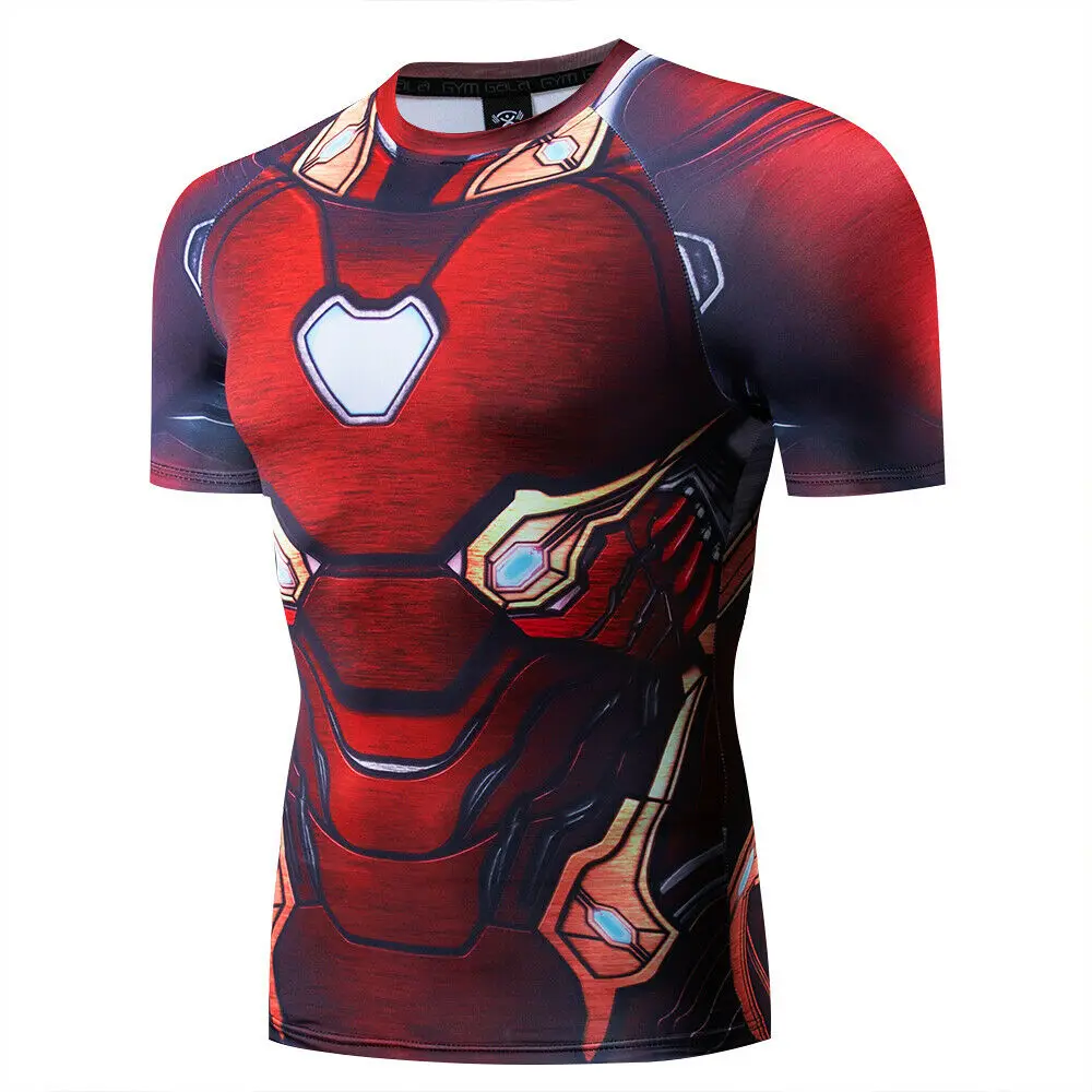 High Quality Hot-selling Fitness Gym Bodybuilding O-Neck Polyester TShirt 3D Marvel Avengers Endgame Iron Man T Shirt Men