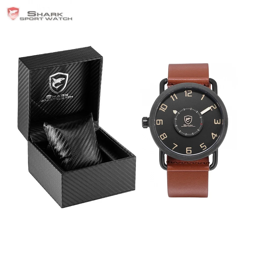 

Luxury Gift Box Caribbean Rough Shark Sport Watch Turntable Rotate Second Hand Leather Men Wrist Watch Relojes Hombre /SH522-526