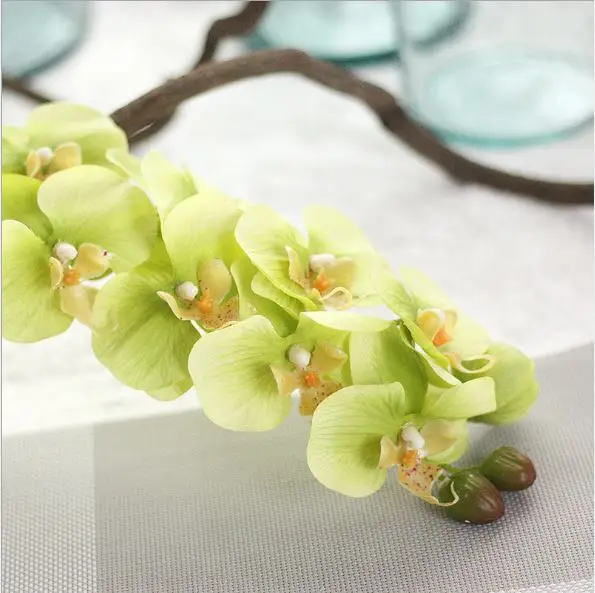 5 головок/9 головок/10 головок, искусственный цветок, фаленопсис, латекс, силикон, настоящее прикосновение, орхидеи для украшения свадьбы - Цвет: 10 Heads Green