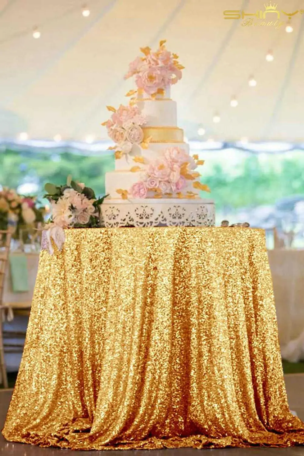 ShinyBeauty 132 ''круглый розовый Золотой блесток скатерти для свадьбы/События/вечерние - Цвет: Gold Color