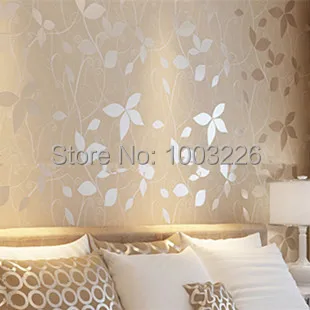 

beibehang Flocking Wallpapers Romantic Italian Leaf Wall Paper Roll .papel de parede for Bedroom Khaki Yellow Silver Home Decor.
