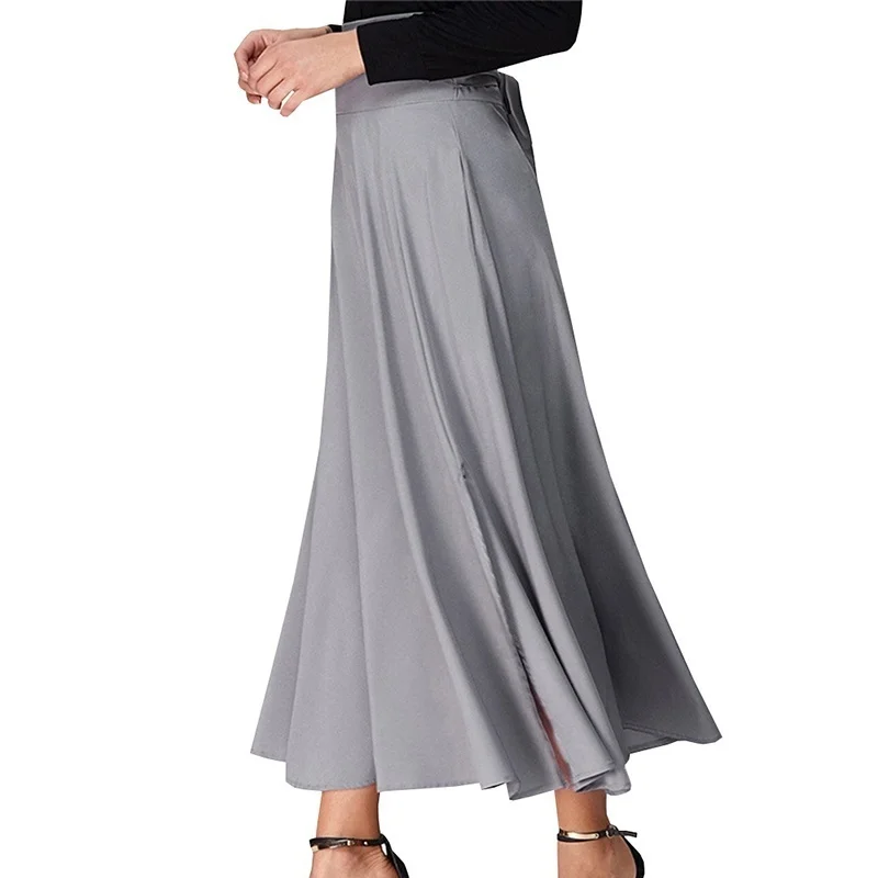 ZOGAA, черные длинные юбки с высокой талией и карманом, высокое качество, одноцветные винтажные юбки длиной до щиколотки, женские длинные плиссированные юбки с бантом