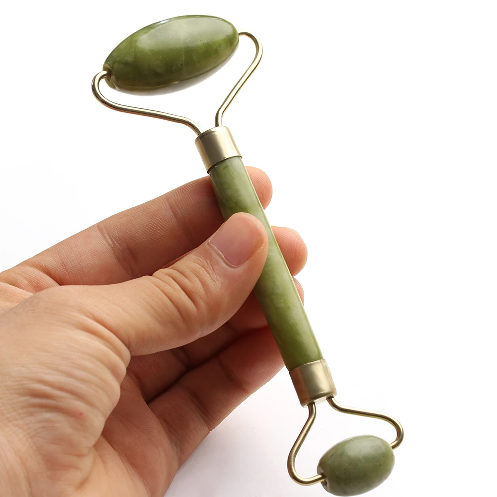 1 шт., двойная головка, зеленый нефритовый ролик-массажер, для лица, для тонкой шеи, для расслабления лица, инструмент для похудения, для женщин, леди, для красоты тела, инструмент для ухода за здоровьем