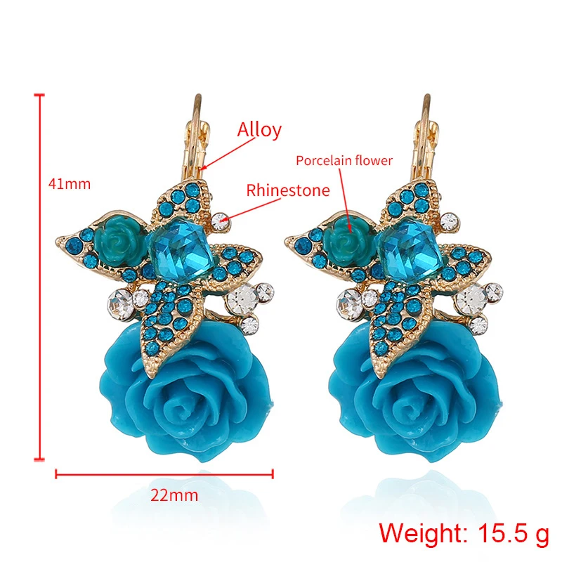 Wedding Romantic Fashion Jewelry Women Crystal Butterfly Resin Rose Flower Drop Earring Girls Boho Ethnic Bridal Dangle Earrings