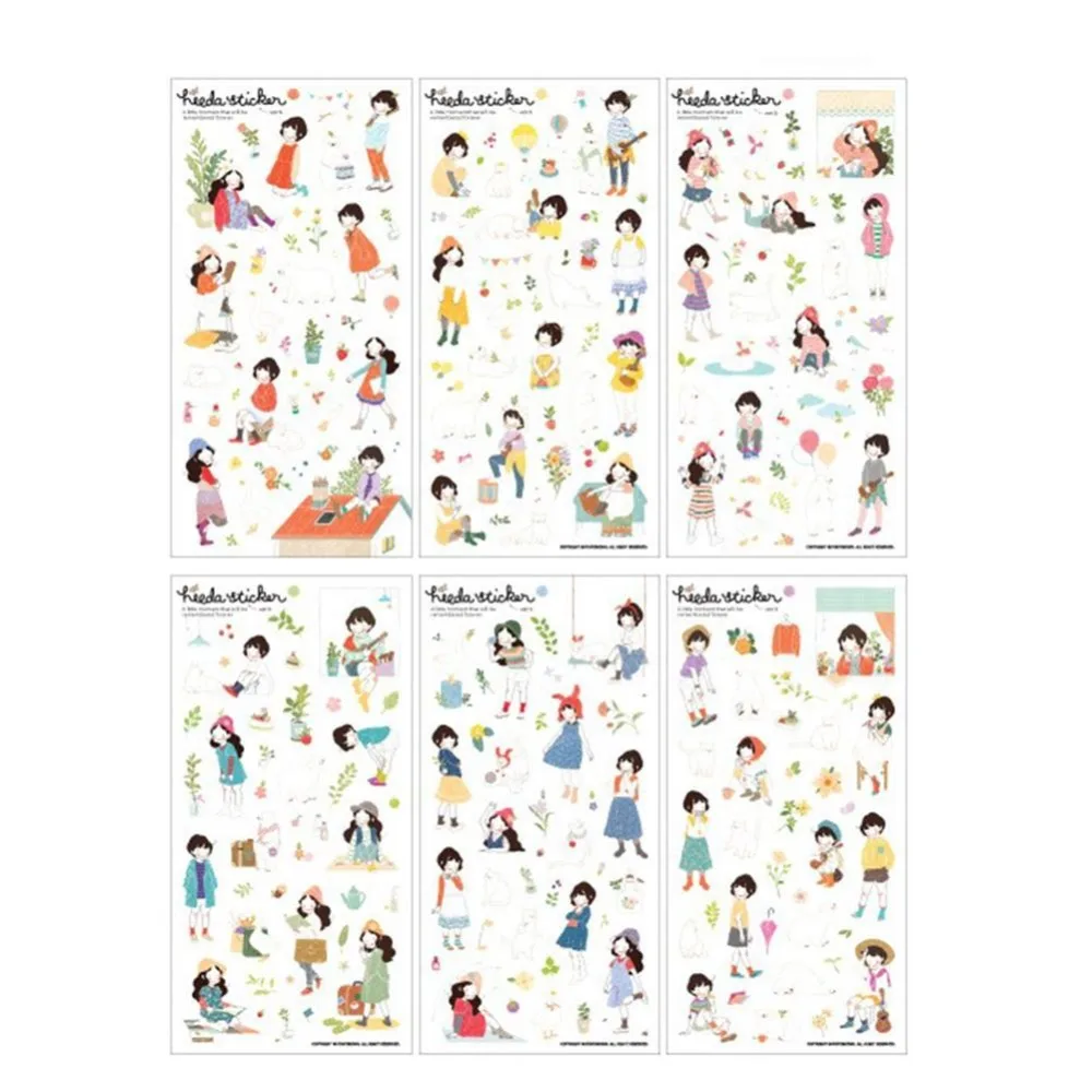 

Vividcraft 6 Pcs Pack Sweet Girl Raw Heeda Girl PVC Decorative Stickers Diary Album DIY Sticker Scrapbooking