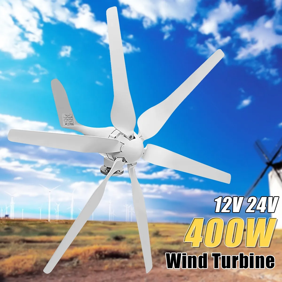 

400W DC 12V 24 V 6 Fiber Blades Wind Generator Wind Turbine Generator Auto Adjust Wind Power Home Windmill Energy Charger Kit