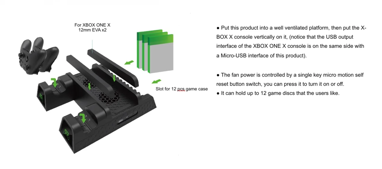 New Multi Charging Stand For Xbox One X Console With Extending Game Dices Storage Kit and Cooling Fan