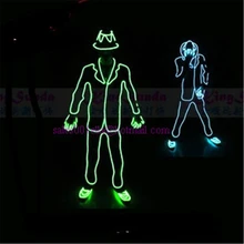 Großhandel Preis LED Leuchtende blinkende elwire Roboter Anzug Kostüm mit Kappe, Handschuhe und Schuhe mj Stil Kleidung Tanz tragen