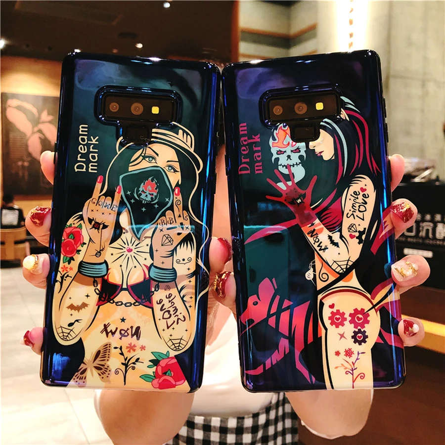 

case for samsung galaxy note 9 8 s8 s9 plus case cover luxury blue ray painted tpu+pc hard phone bag cases for samsung s9 plus