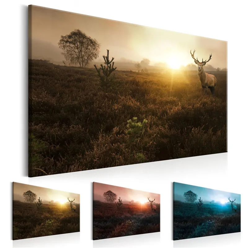 

Wild Animal Deer Wall Art Wilderness Canvas Painting Sundowners Posters and Prints Pictures for Bedroom Living Room Decoration