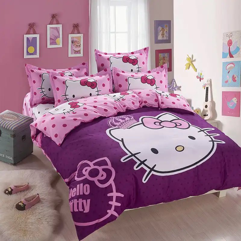Hello Kitty Comforter Bedding Sets Bed Linen Set Textiles Bedroom Duvet Cover Set Bed Sheet Pillowcase Queen Full Size Bedspread Modern Bedding Duvet Cover Setbedding Set Aliexpress